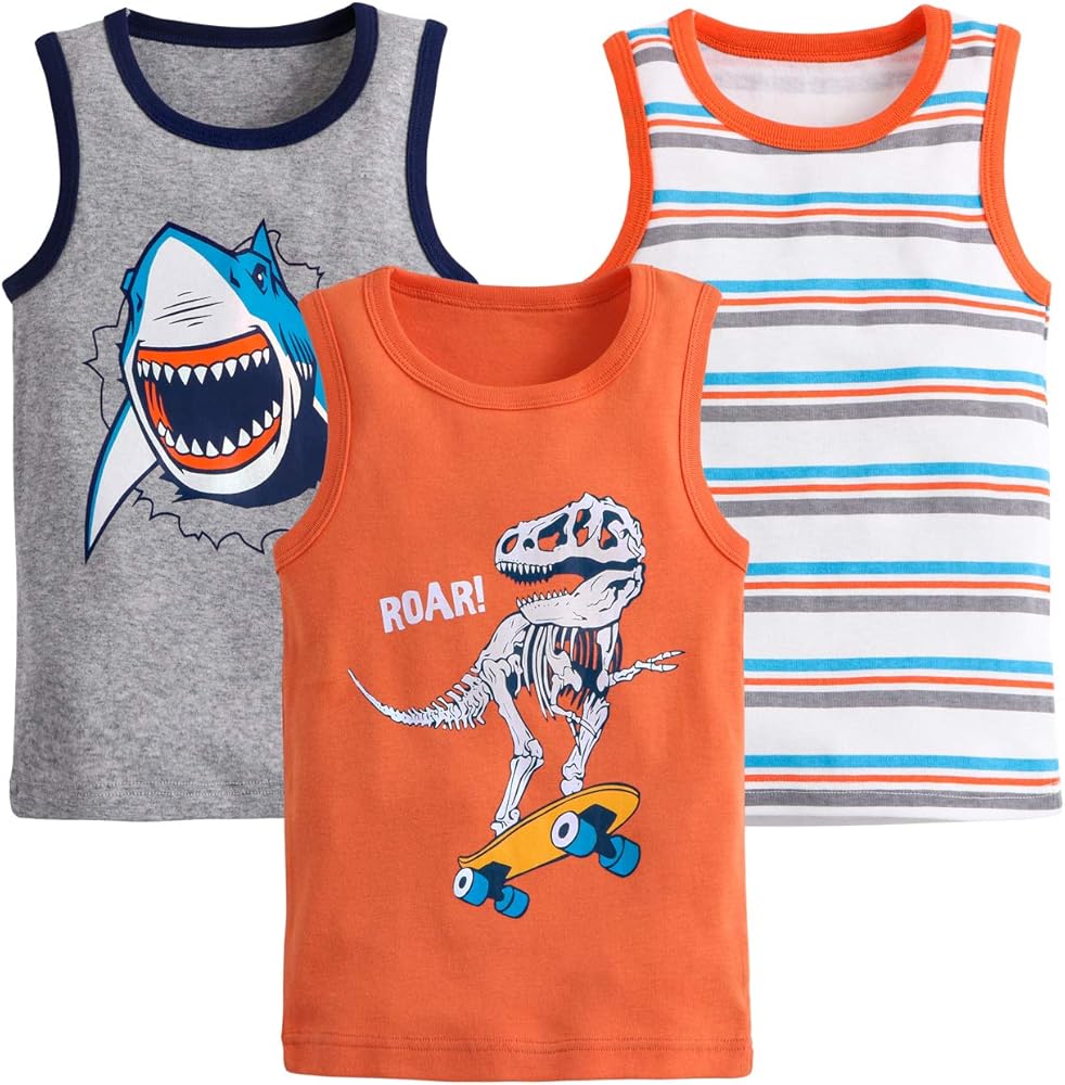 Baby Boys' Tank Tops Dinosaur 3 Pack Tanks Set