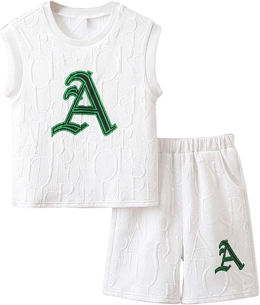 Verdusa Boy's Letter Print Tank Top and Shorts Tracksuit Sets 2 Piece Outfits