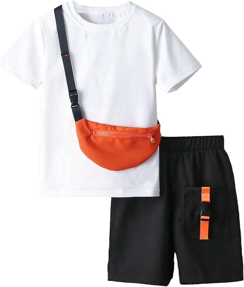 SOLY HUX Boy's Casual 3 Piece Outfits Short Sleeve Tee and Shorts Set with Bag