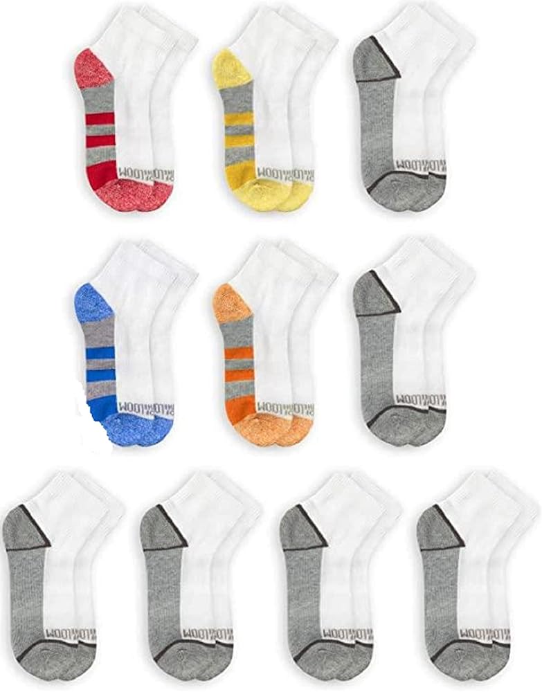 Fruit of the Loom Little Boys' Half Cushion Ankle Socks (10 Pack) (Medium, White Assorted)