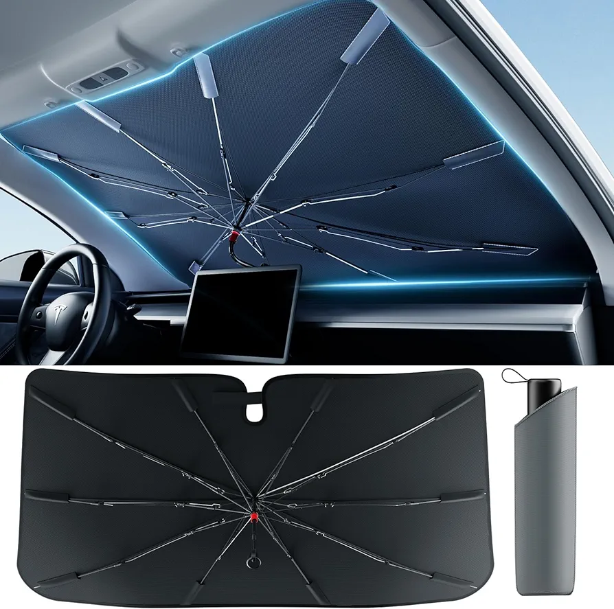 [Newest Version] Bolamp Car Windshield Sun Shade, [Effective Keep Car Cool] Spring Structure Umbrella Sunshade for Automobile Windshield, Protect Car Interior from Sun Rays, Heat Damage - Medium