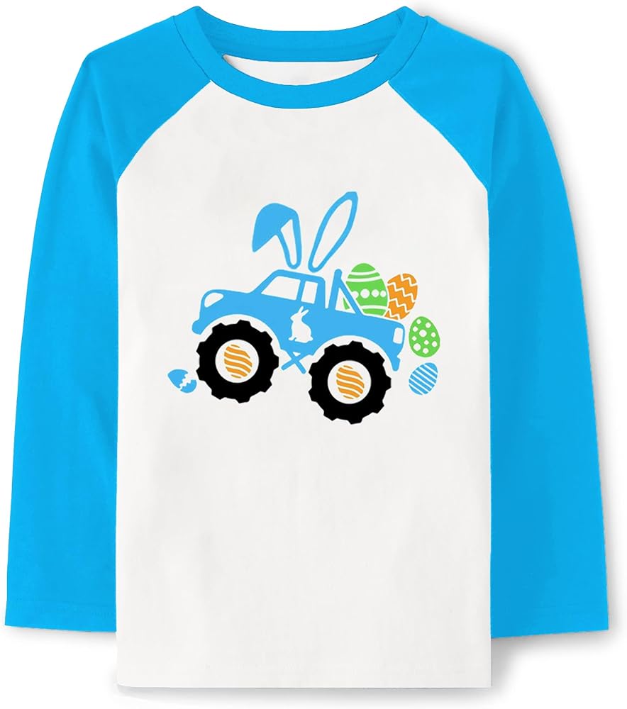 Easter Shirts Baby Boys Girls Raglan Long Sleeve Tees Toddler Bunny Trucks Easter Squad Graphic Tops