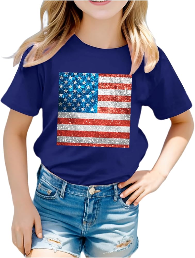 Kids Boys Girls 4th of July Shirts Short Sleeve Stars Stripes Graphic T-Shirts Independence Day Shirt Tee Tops