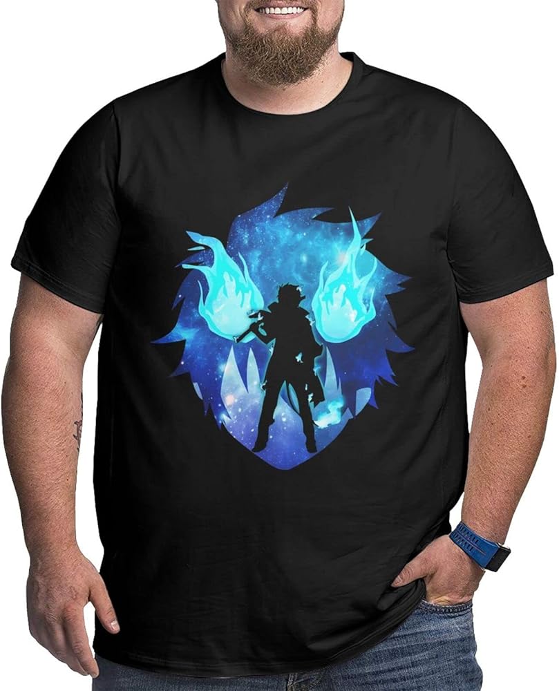 Anime Big Size Mens T Shirt Blue Exorcist Round Neck Short-Sleeve Tee Tops Custom Tees Shirts