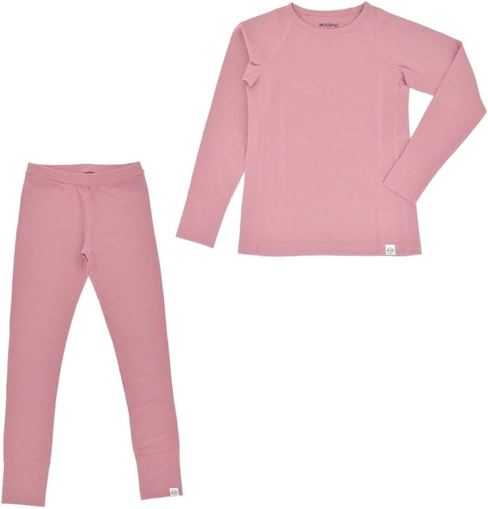 Woolino Merino Wool Base Layer for Kids - Super Soft Kids Long Sleeve Thermal Top and Leggings - All Natural Base Layer Shirt and Bottoms - Blush