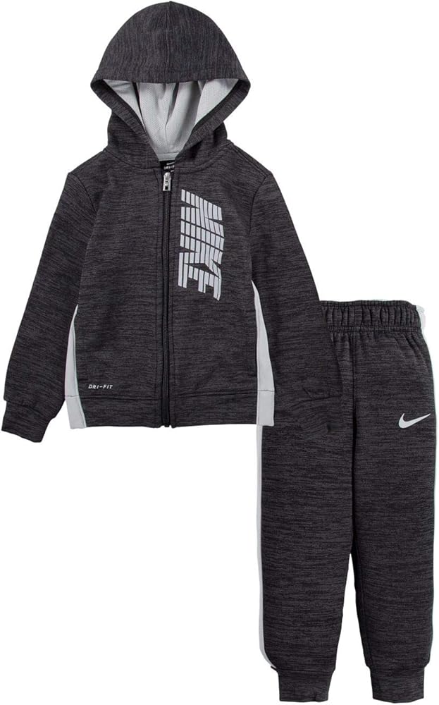 Nike Boy`s Therma Full Zip Hoodie & Pants 2 Piece Set (Black Heather(76G806-K08)/Black, 3T)