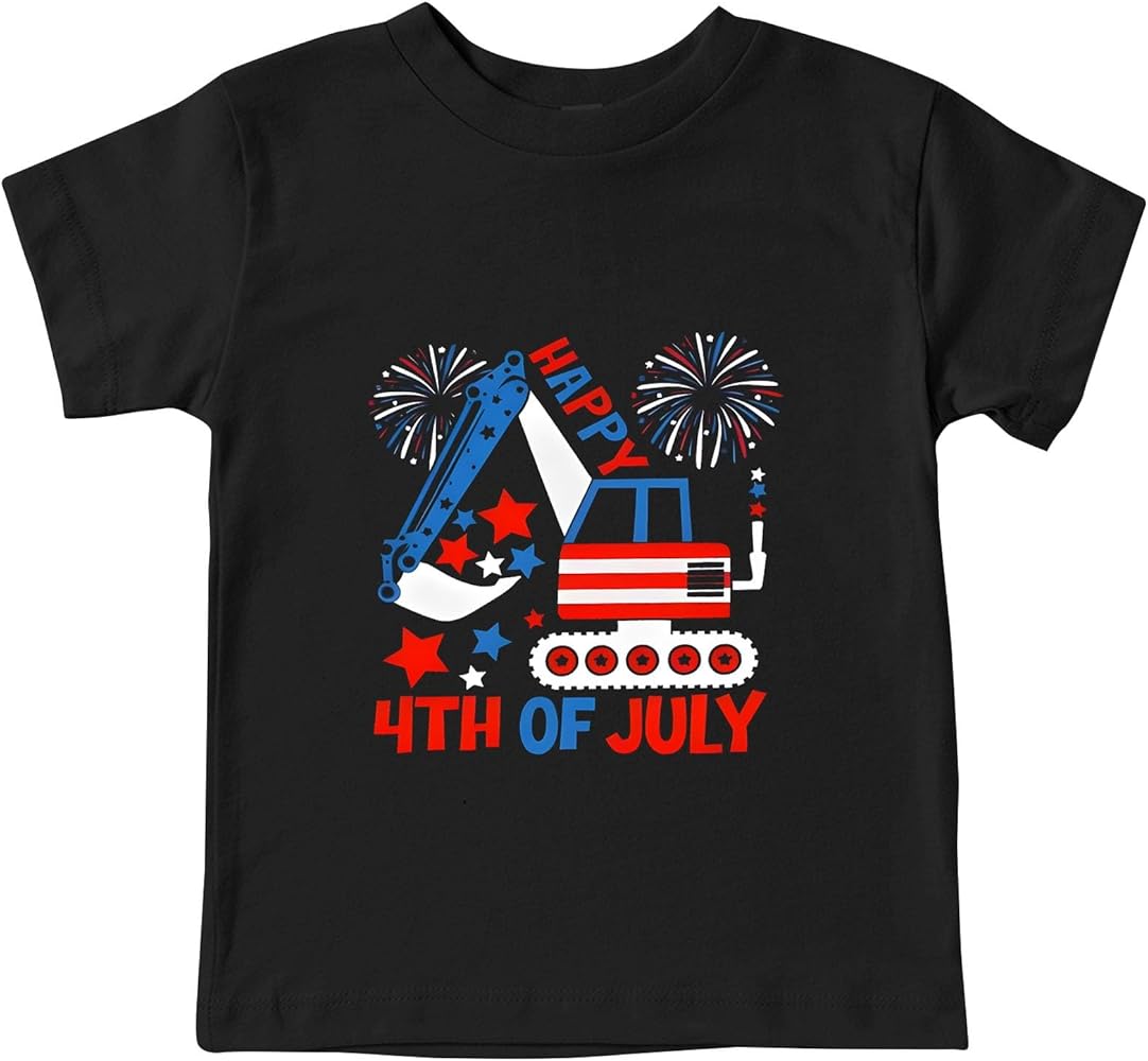 Boys Top Undershirts July Text Excavator Print T Shirts American Flag Shirt Kids Independence Toddler Boy Under Shirt