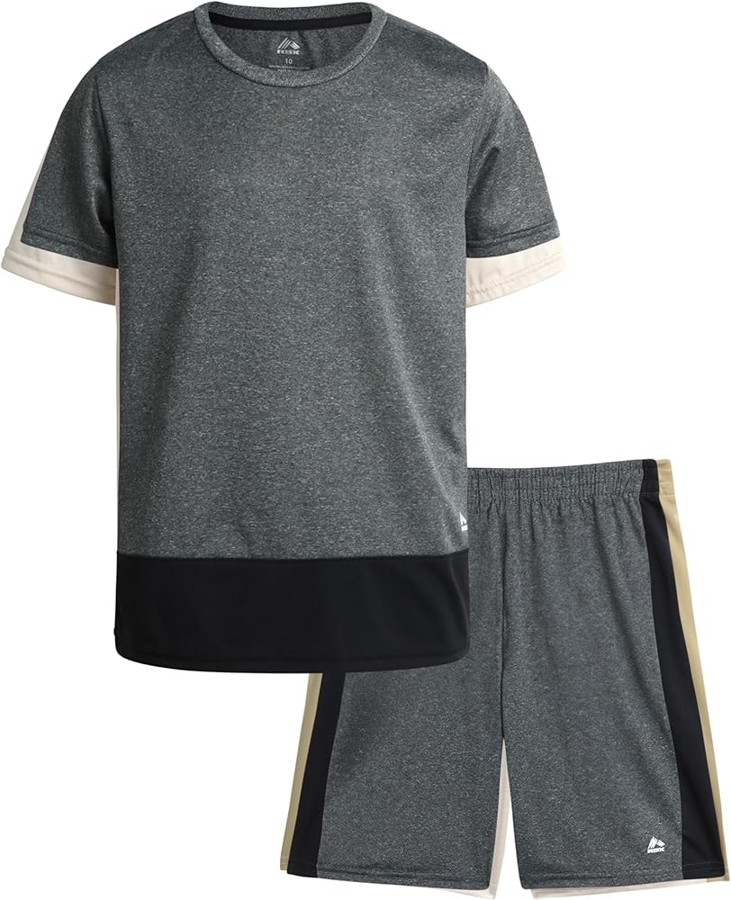 RBX Boys' Active Shorts Set - 2 Piece Performance T-Shirt and Gym Shorts - Athletic Matching Sports Outfit for Boys (4-12)