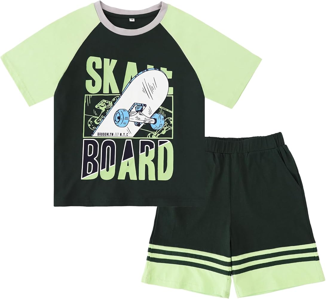 Jobakids Toddler Boys Summer Outfit 2pcs Little Boy CottonShort Sleeve T-Shirt and Shorts Sets for 2T-7T