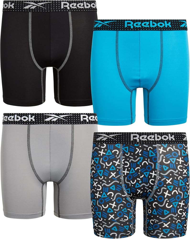 Reebok Boys Boxer Briefs - 4 Pack Soft Comfort Performance Stretch Boys Underwear - Breathable Boxers for Boys (6-18)