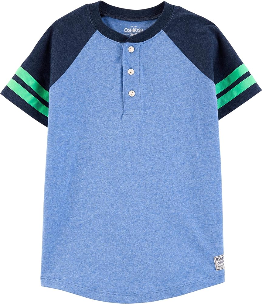 OshKosh B'Gosh Boys' Little Short-Sleeve Raglan Shirt, Blue Lapis/Deep Navy, 4-5