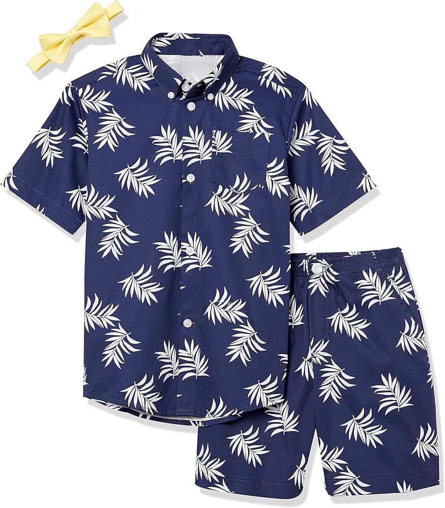 Tommy Hilfiger Boy's 3-piece Dress Up Cabana Set With Woven Shirt, Shorts, and Bow Tie