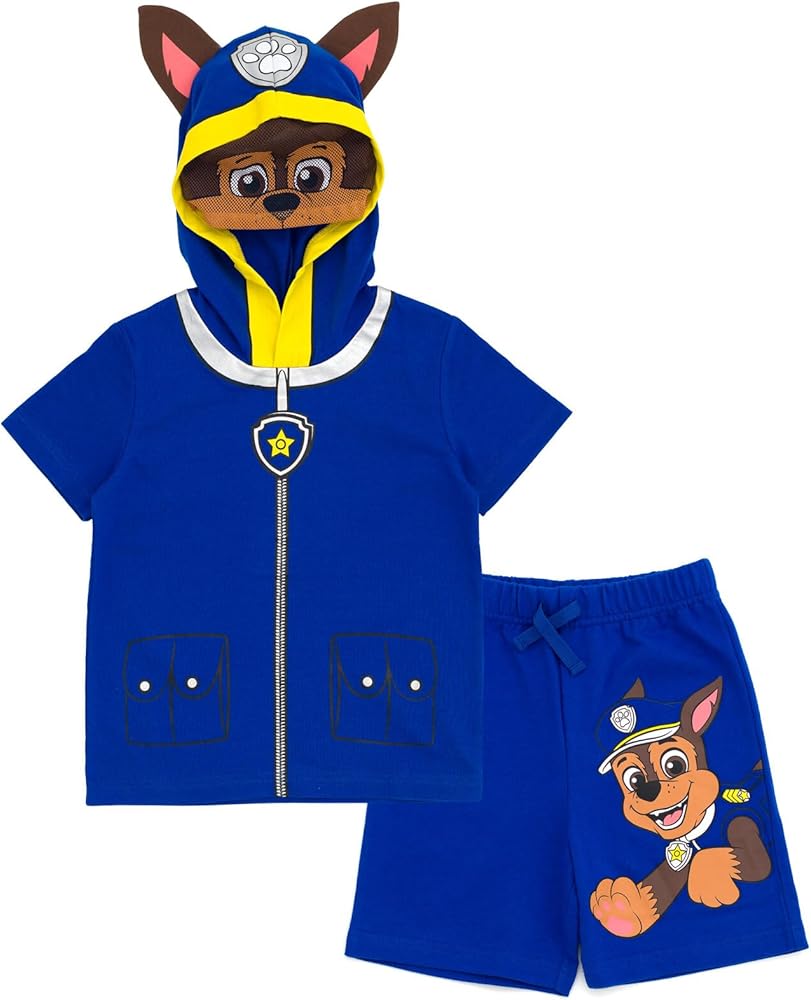 Paw Patrol Chase Skye Rubble Marshall Cosplay T-Shirt and Bike Shorts French Terry Outfit Set Toddler to Big Kid