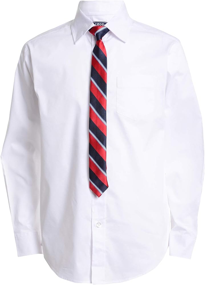 IZOD Boys' Little Long Sleeve Button-Down Collared Dress Shirt with Tie and Chest Pocket