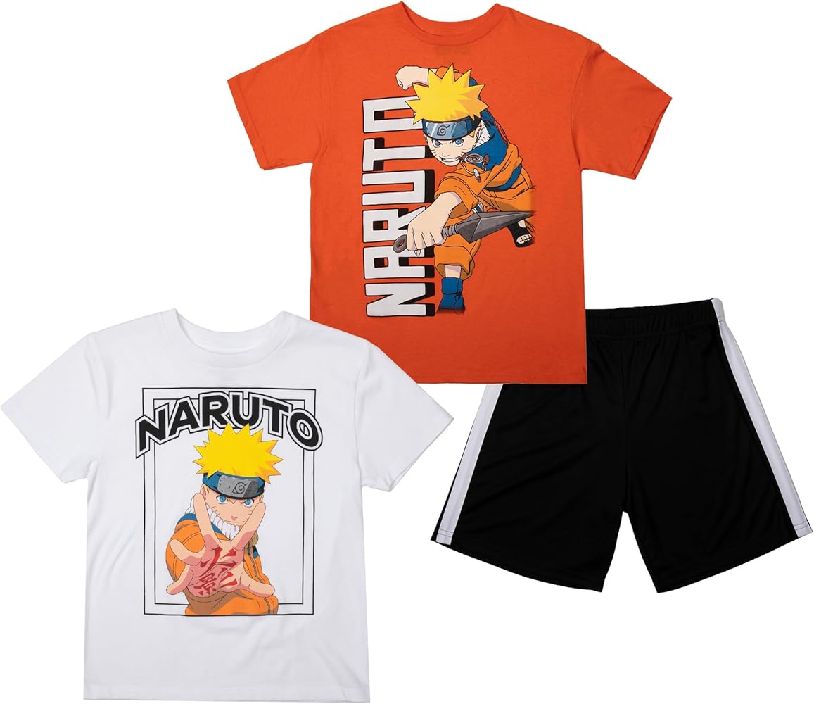 Naruto Boys 3-Pack Set - Includes Two Tees and Mesh Shorts