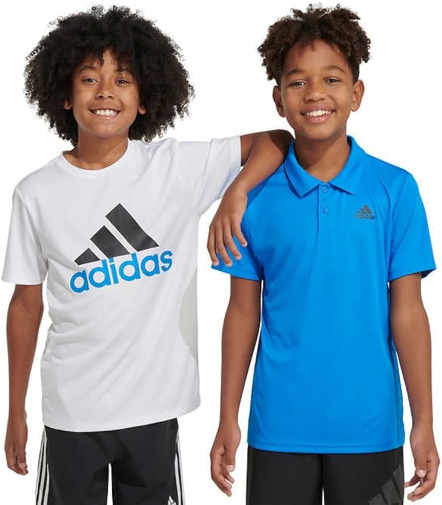 Adidas Boys' Active Shirts, 2 Pack, Polo and T-Shirt (US, Alpha, Large, Regular, Blue/White)