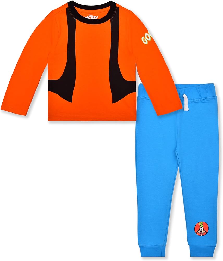 Disney Mickey Mouse, Donald Duck and Goofy Boys Long Sleeve Shirt and Pants Set for Toddler and Little Kids