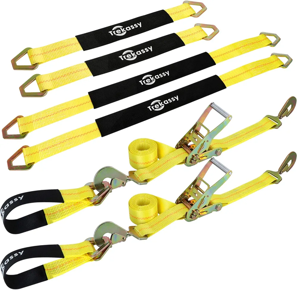 Trekassy 2”x 96” Car Tie Down Straps for Trailers, Heavy Duty Car Trailer Ratchet Straps, 4 Pack Axle Straps, 10,000lbs Break Strength