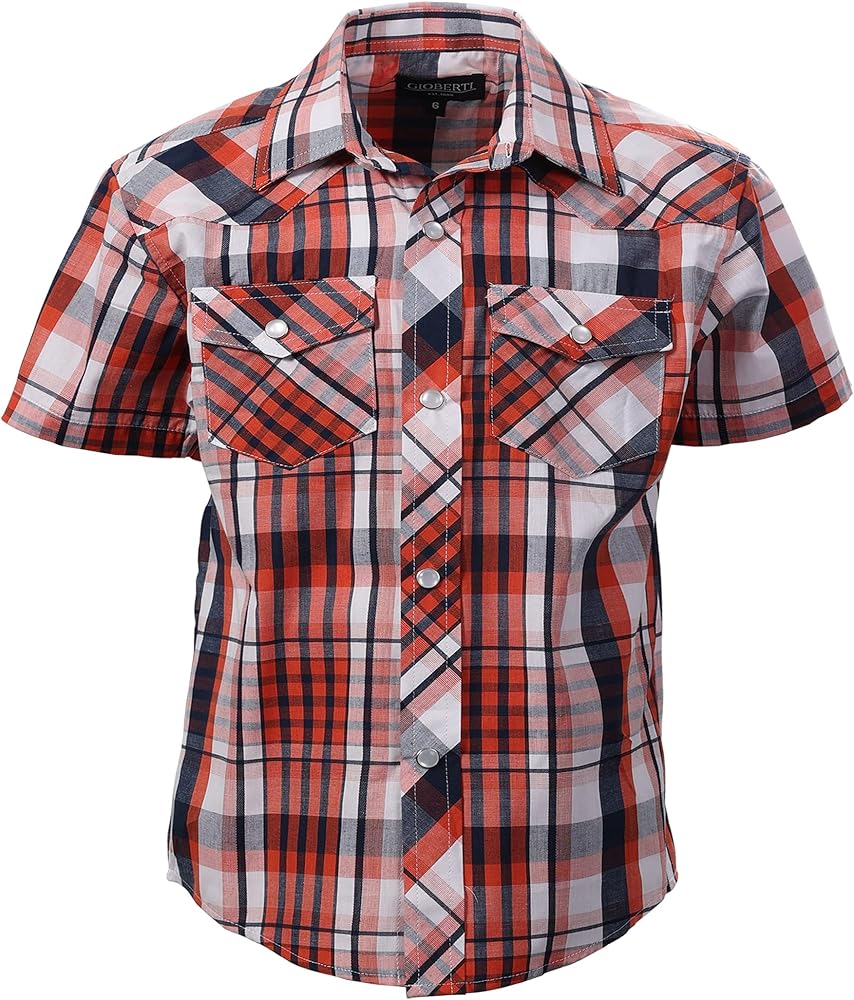 Gioberti Boys Casual Western Plaid Pearl Snap-on Buttons Short Sleeve Shirt