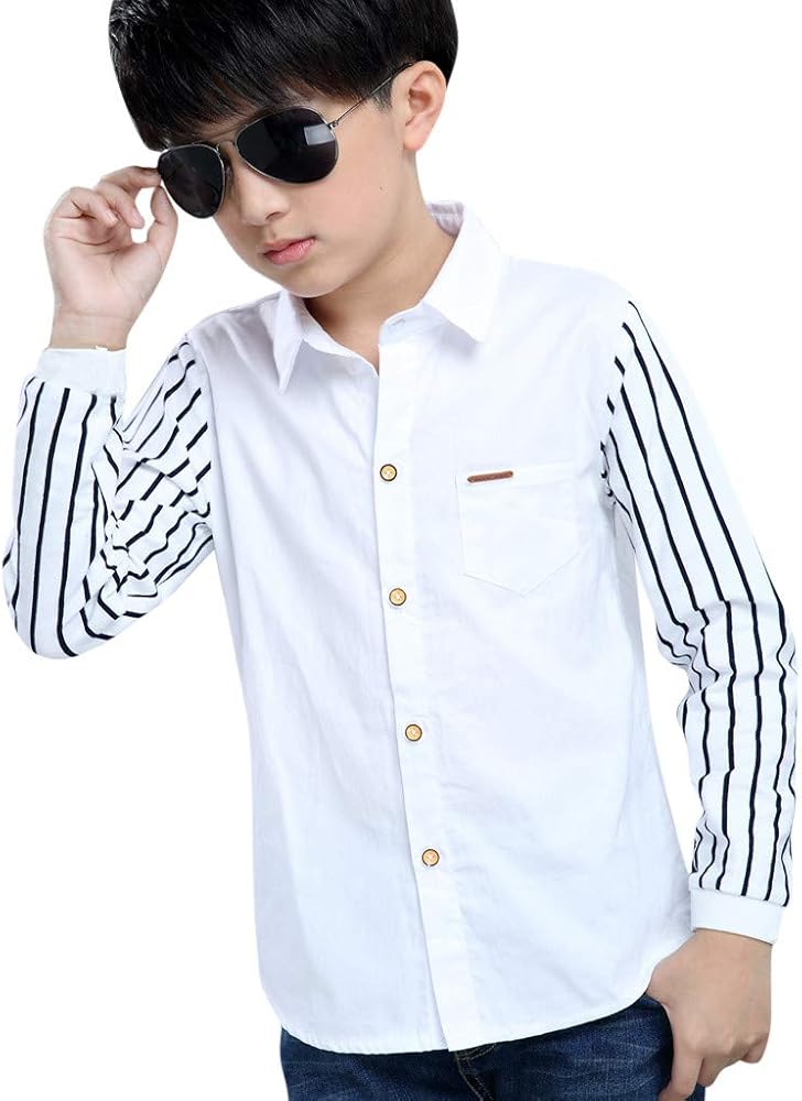 3-13Years Olds Teen Kids Boys Gentleman Shirt Tops Long Sleeve Stripe Fastener Blouse Button Tee Shirt Spring Clothes