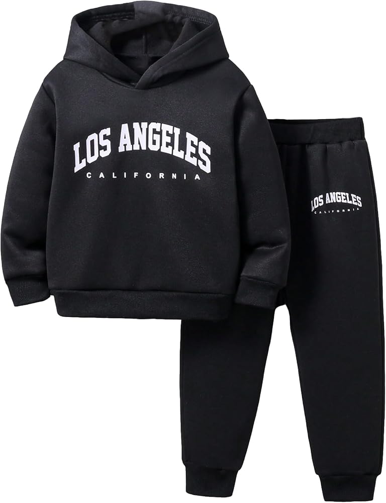 Floerns Boy's Two Piece Outfit Hooded Sweatshirt and Sports Sweatpants Set