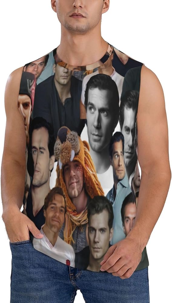 Henry Cavill Collage Tank Top Men's Summer Casual Novelty Polyester Sleeveless Tee Shirts for Men