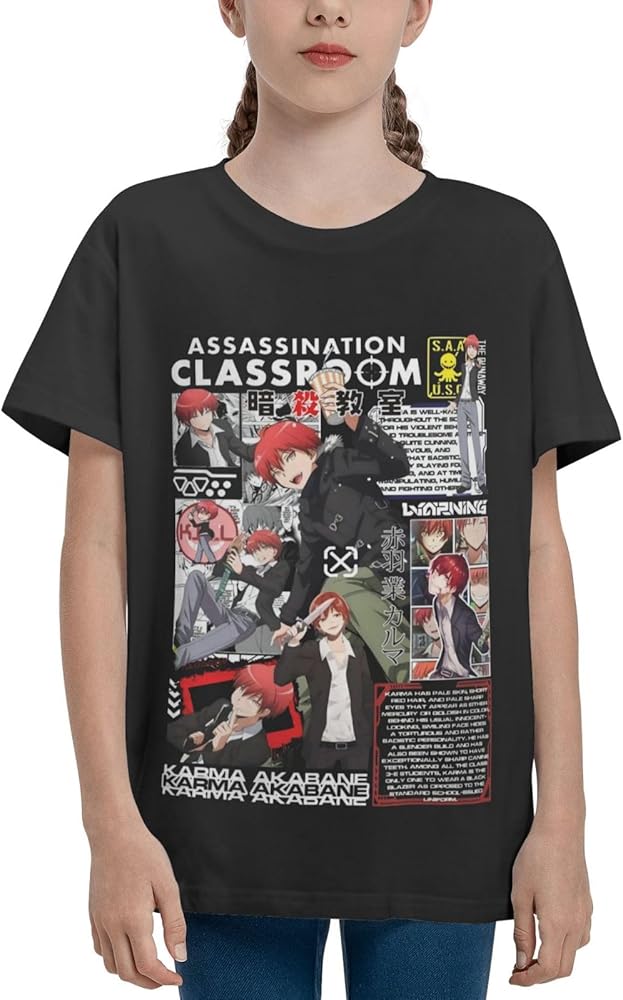 Anime Assassination Classroom Karma Akabane Shirt Boys Girls Round Neck Short Sleeve Cotton Tees