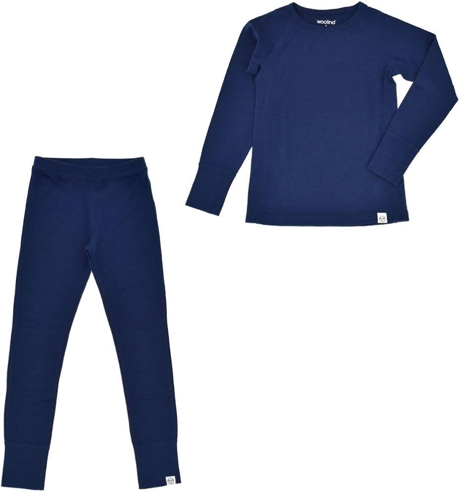 Woolino Merino Wool Base Layer for Kids - Super Soft Kids Long Sleeve Thermal Top and Leggings - All Natural Base Layer Shirt and Bottoms - Deep Blue