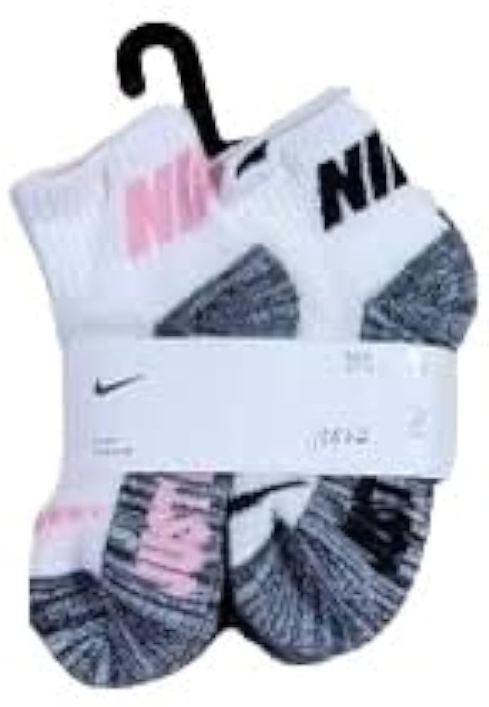 Nike Little Kids Cushioned Ankle Socks 6 Pack (US, Numeric, 5, 7, Regular, White/Pink/Grey/Black)