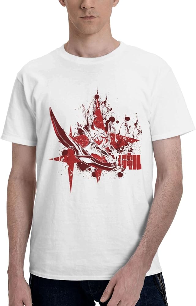 Anime T Shirts Kill La Kill Man's Summer Cotton Tee Crew Neck Short Sleeve Tees White