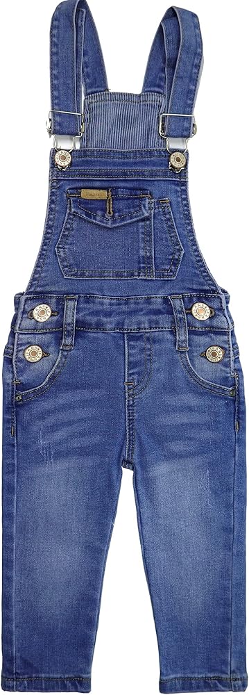 KIDSCOOL SPACE Baby Little Boys Slim Fit Jeans,Ripped Bib Pocket Fashion Denim Overalls