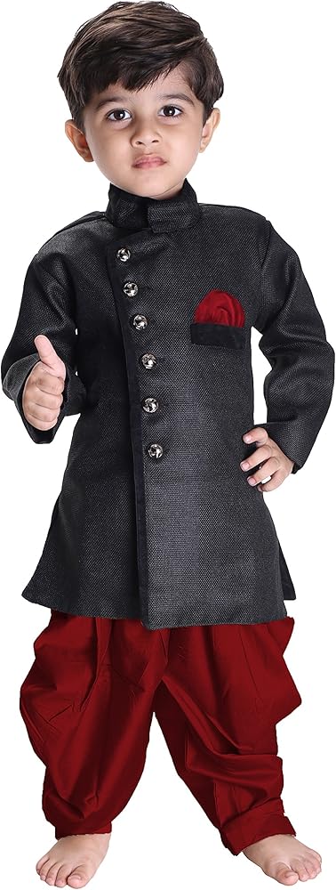 JBN Creation Boys' Black Cotton Blend Sherwani Style Kurta Set(VASBSW120MA)