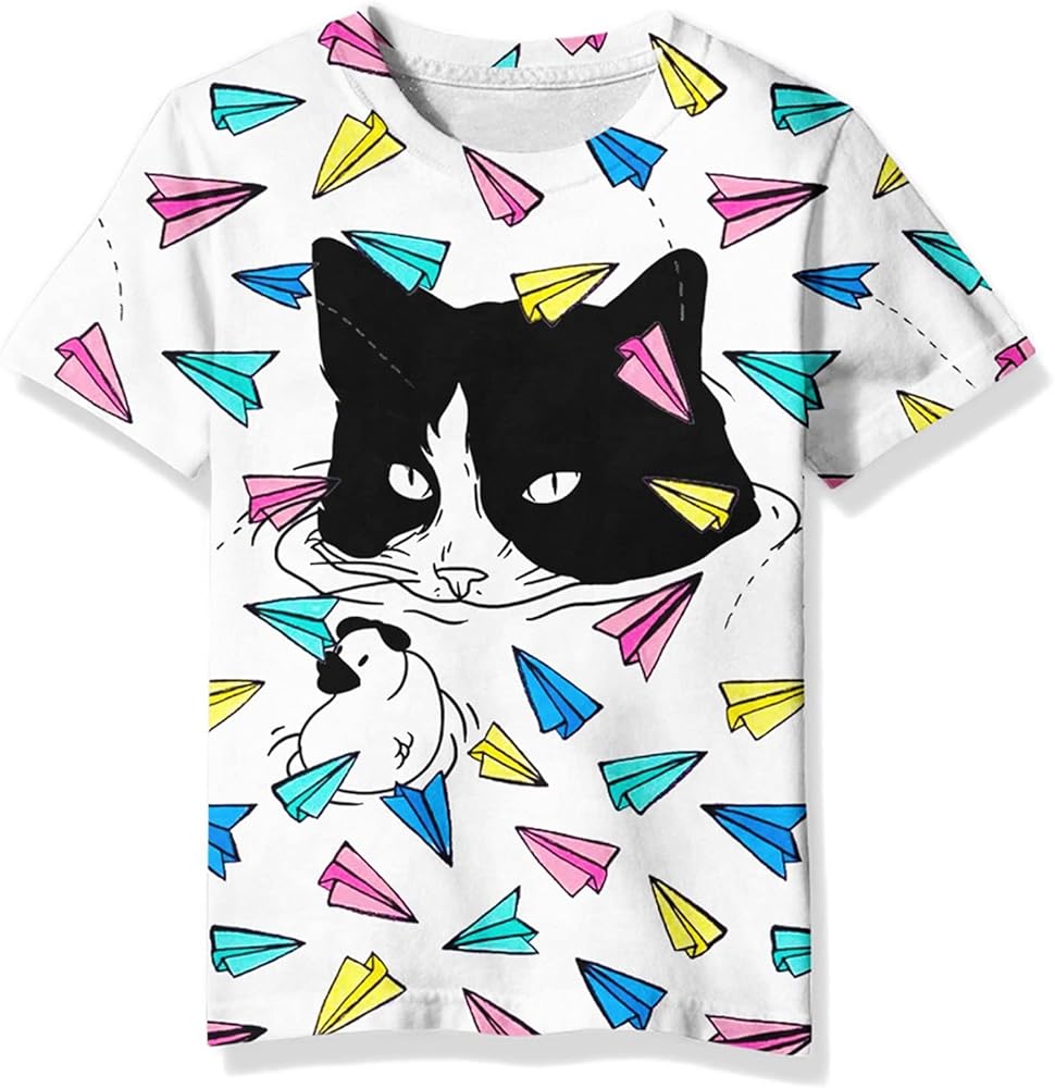 Boys Girls Shirts Short Sleeve 3D Print Graphic Funny Colorful Summer Tee Shirts for Kids 6-16 Years