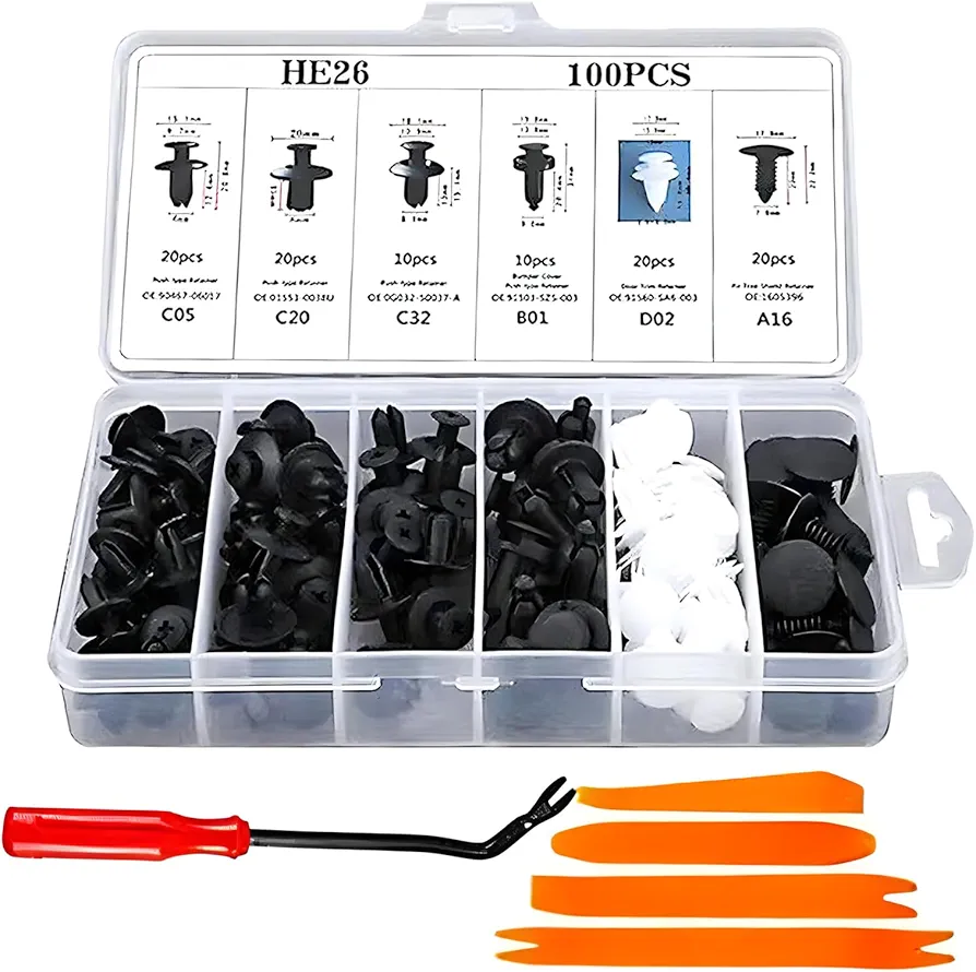 105 PCS Bumper Retainer Clips Car Plastic Rivets Fasteners, Wear-Resistant Retainer Clips Push Type Set, Car Body Fixed Clip with Rocker Plate, Universal for Most Cars Trucks (Black)