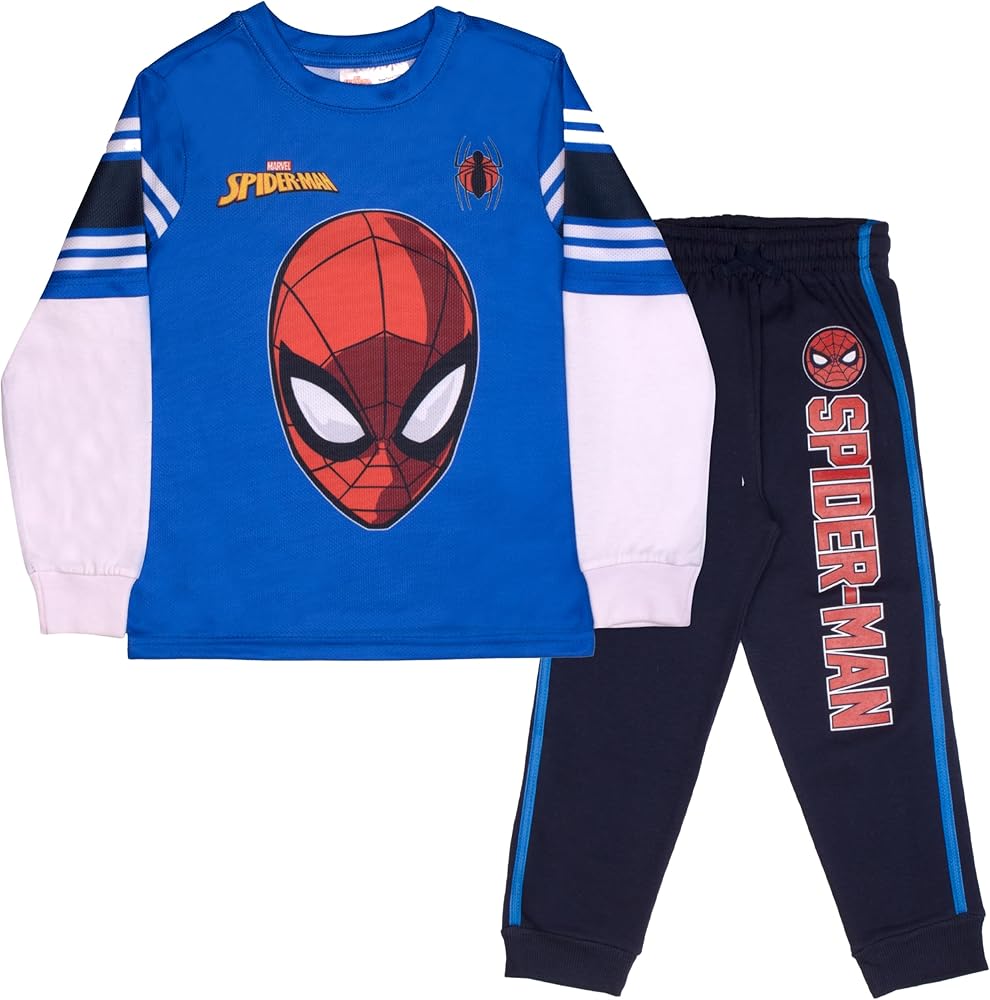 Marvel Superheroes Avengers and Spider-Man 2-Piece Set, Boys Long Sleeve Active Mesh T-Shirt & Pants 2-Pack Bundle Set