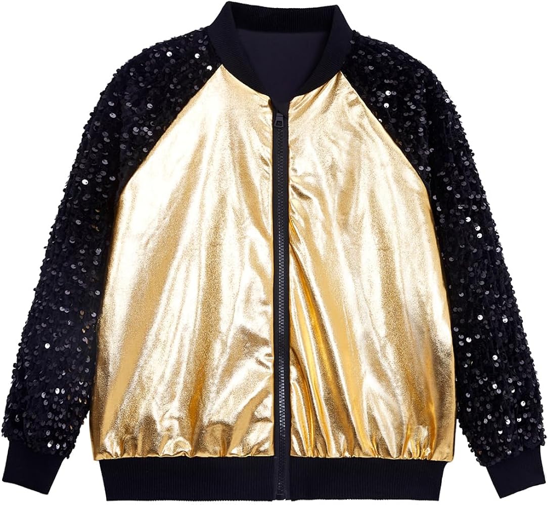 Boys Sequin Jackets Trendy Sparkle Sleeve Bomber Varsity for Kids Glitter Birthday Jacket Coat Shiny Boy Clothes