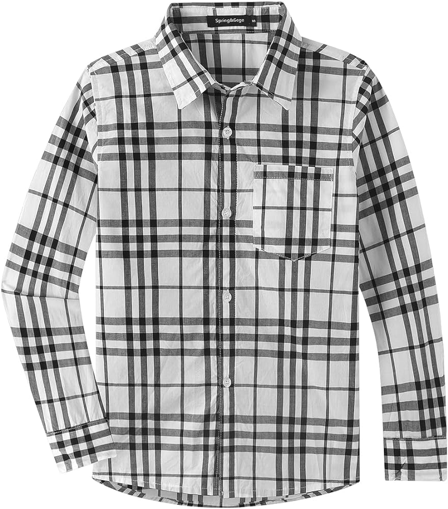 Spring&Gege Boys' Long Sleeve Plaid Poplin Button Down Shirt