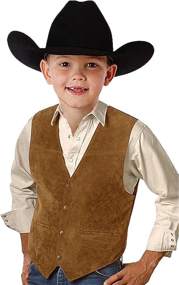 Boys Suede Vest Casual Western Cowboy Vest Slim Fit Waistcoat