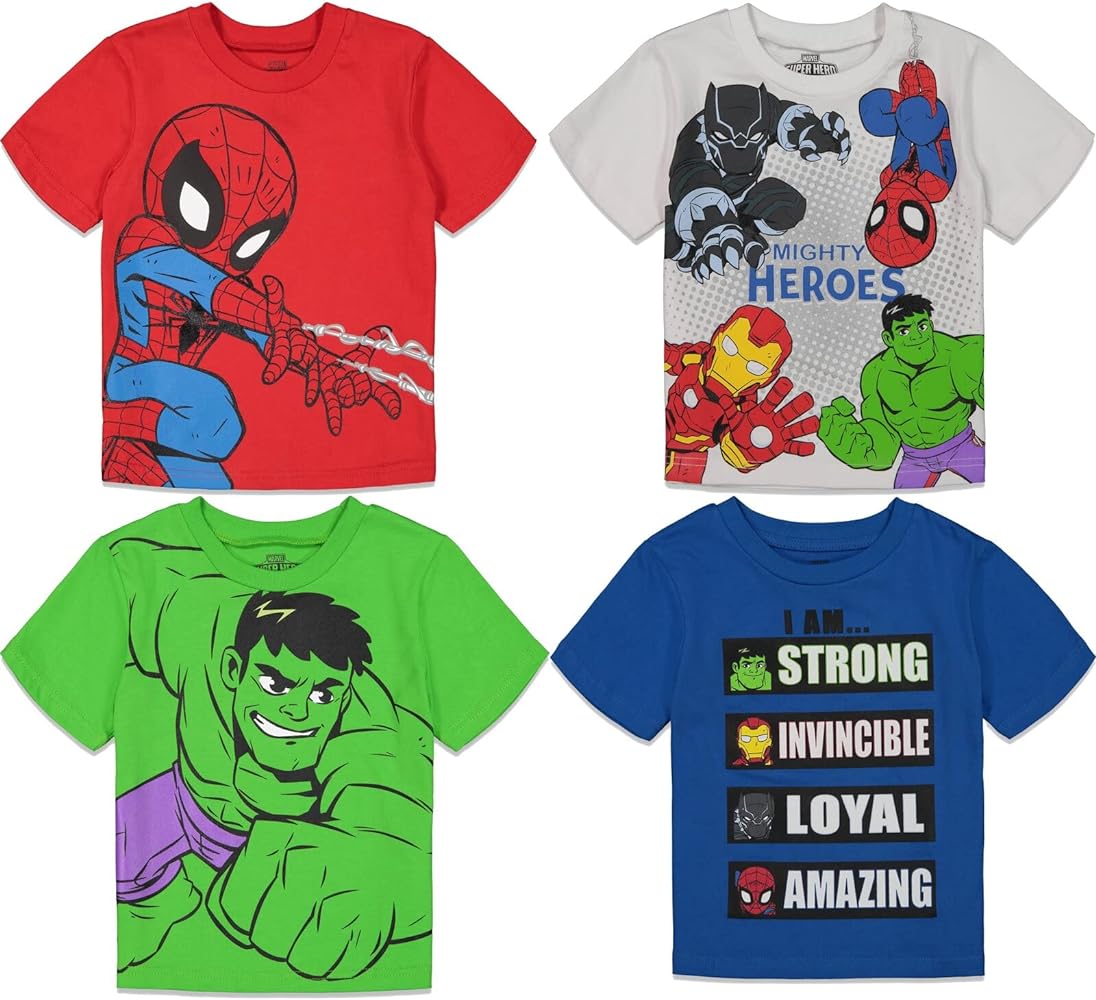 Marvel Avengers Spidey and His Amazing Friends 4 Pack T-Shirts Toddler to Big Kid