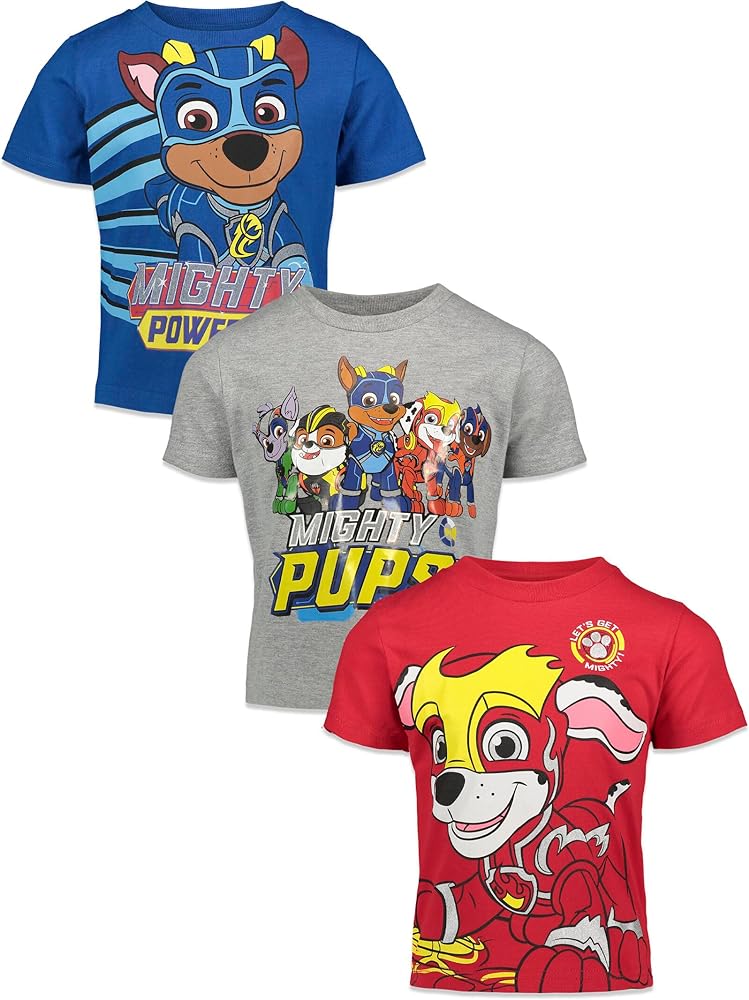 Paw Patrol Chase Marshall Rubble 3 Pack Pullover T-Shirts Toddler to Big Kid