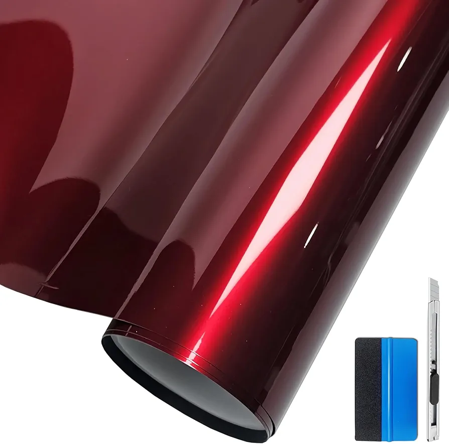 LZLRUN Premium Glossy Liquid Metal Red Vinyl Wrap Sticker for Car DIY Self Adhesive Decal Super Gloss Blood Red Wrap Film (1ft ×3.5ft)